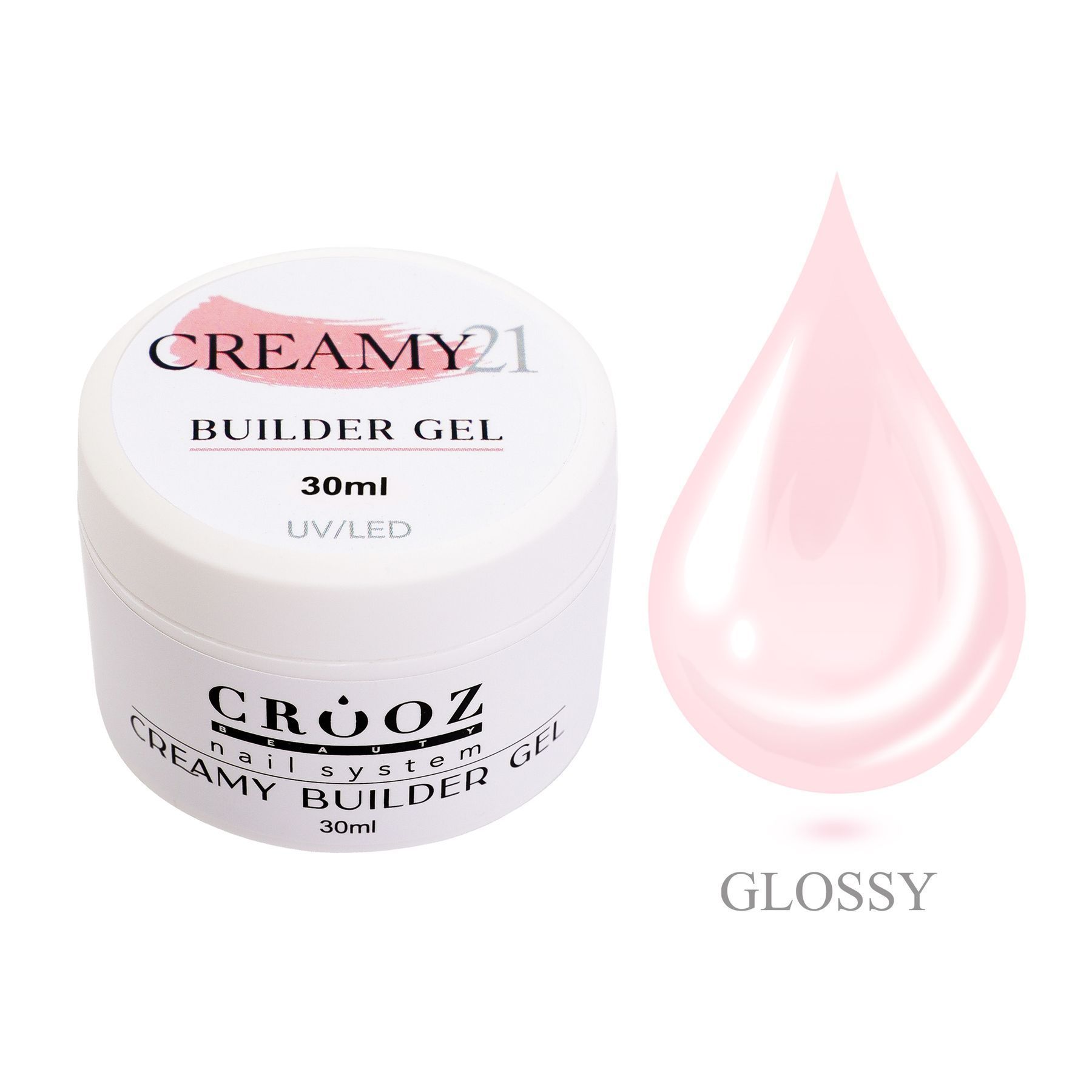 Crooz Creamy Builder Gel №21 — пастельно-рожевий гель для нарощування та зміцнення нігтів 30 ml