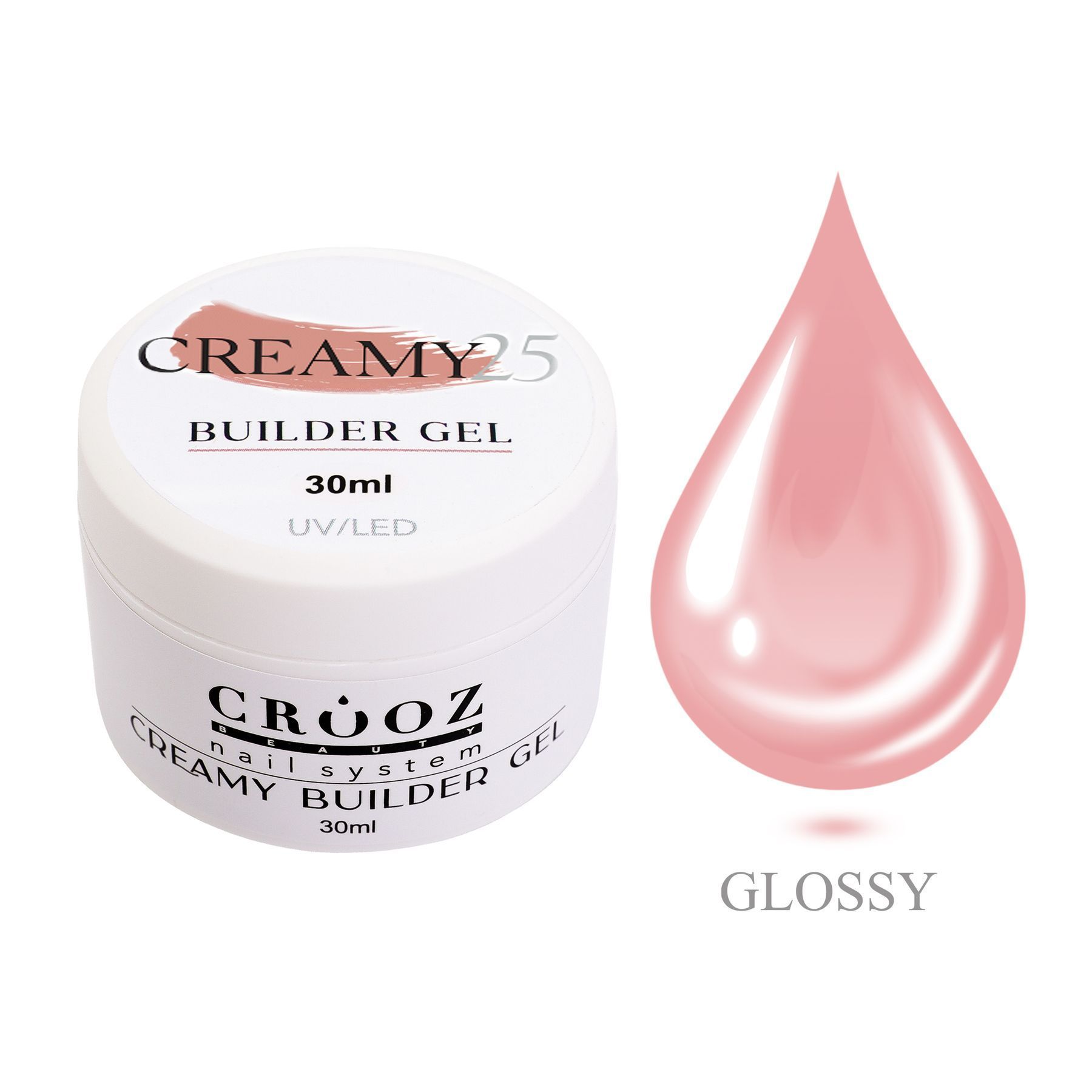 Crooz Creamy Builder Gel №25 — нюдово-рожевий гель для нарощування та зміцнення нігтів 30 ml
