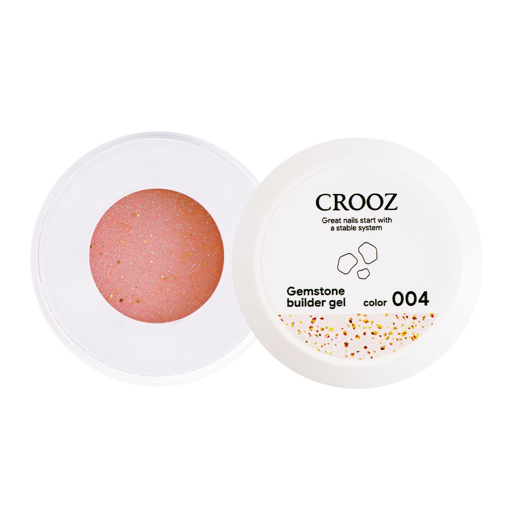 Crooz Гель для нарощування Gemstone Builder gel №04 Молочно-персикова основа з делікатними шиммером та золотою поталлю 15 мл