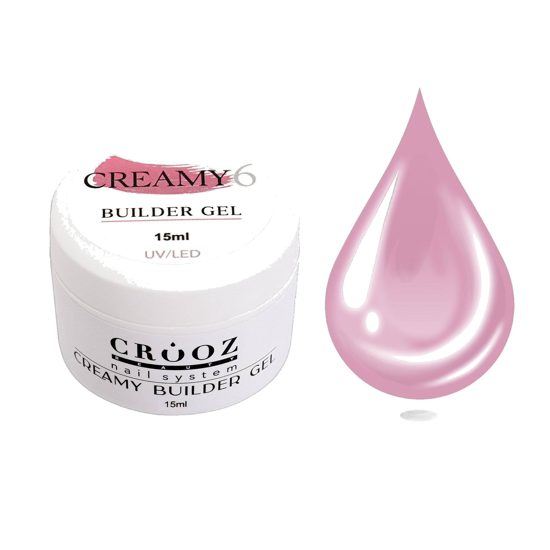 Crooz Creamy Builder Gel 6 — рожевий гель для нарощування та зміцнення нігтів 15 мл