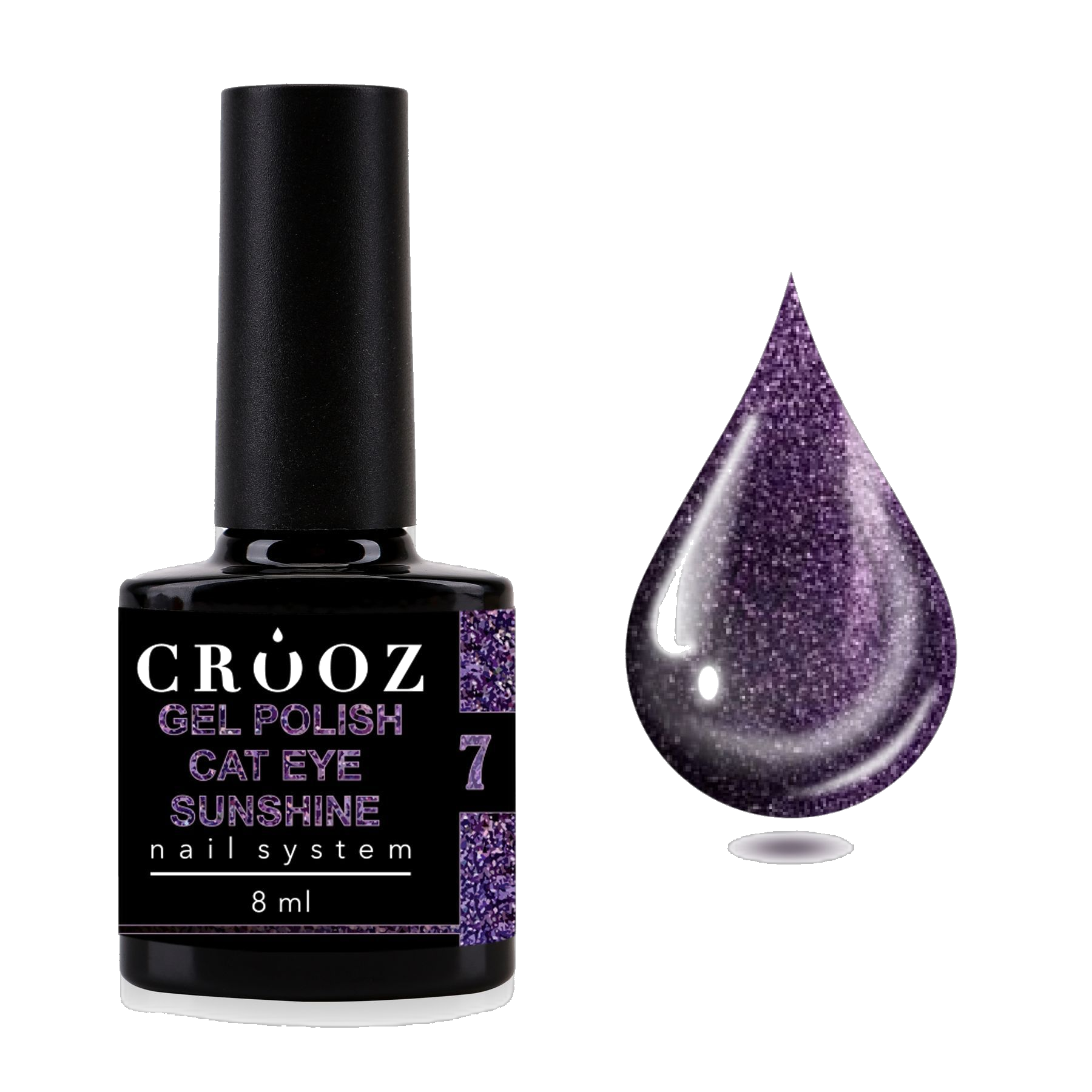 Crooz Cat Sunshine №7 – темно-фіолетовий гель-лак із ефектом котяче око