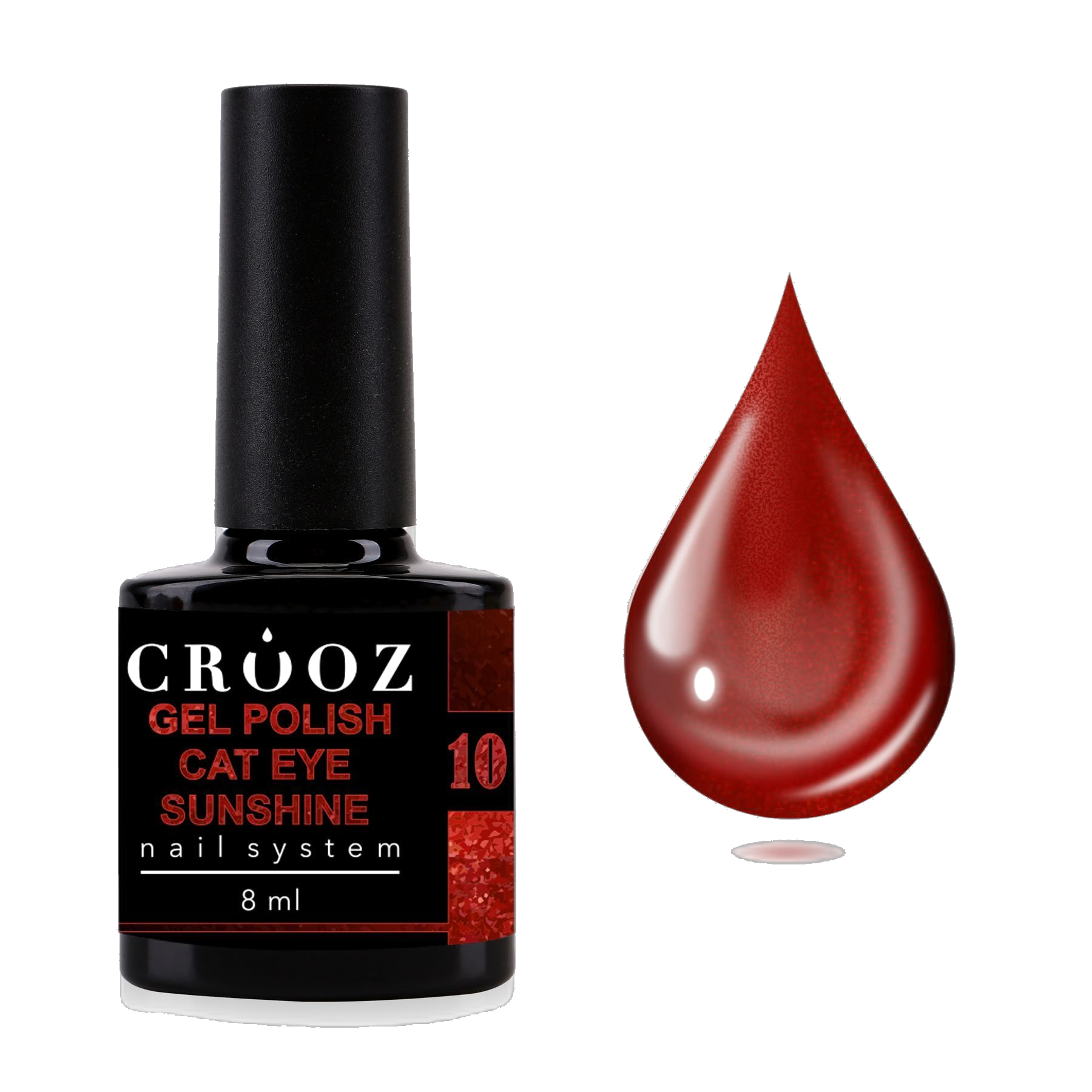 Crooz Cat Sunshine №10 – червоний гель-лак із ефектом котяче око