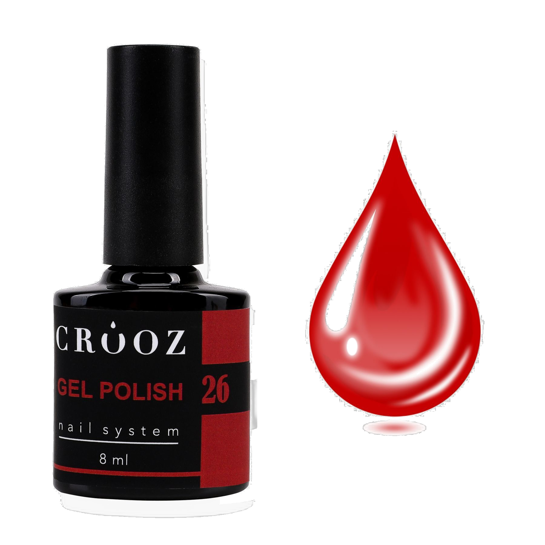 королівський блиск, 8 мл CROOZ GEL POLISH №26 — глибокий червоний гель-лак, 8 мл