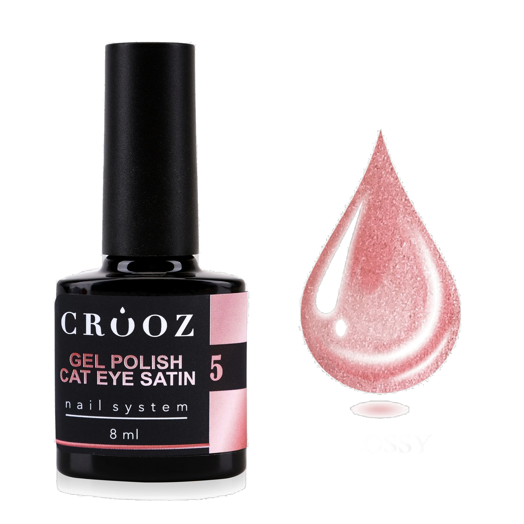 CROOZ Satin Cat №5 Blush Satin — професійний сатиновий гель-лак з ефектом «котяче око», 8 мл