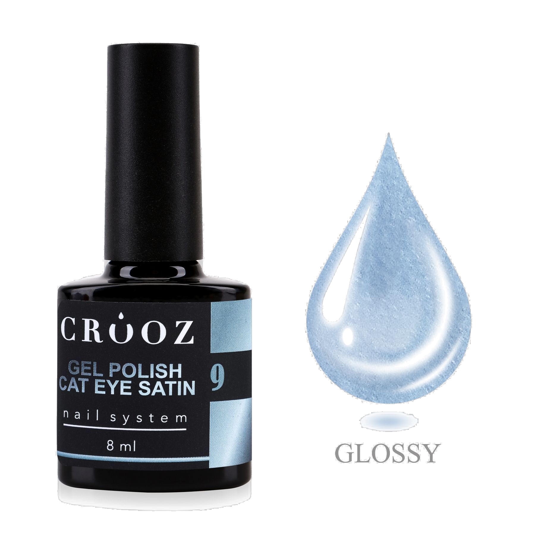 CROOZ Satin Cat №9 Steel Blue — професійний сатиновий гель-лак з ефектом «котяче око», 8 мл