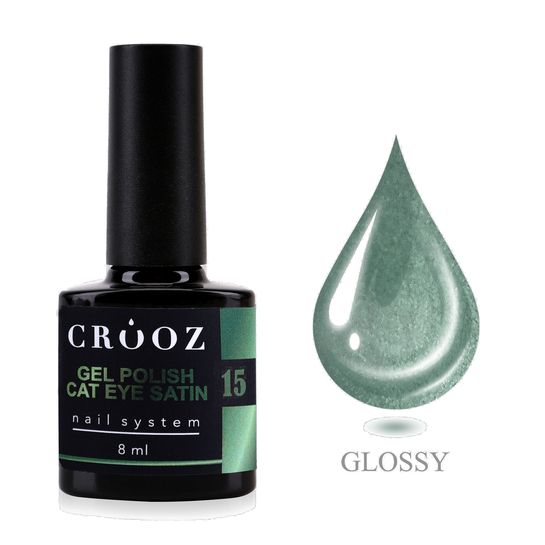 Crooz Satin Cat 15 Deep Green Velvet — сатиновий магнітний гель-лак Cat Eye