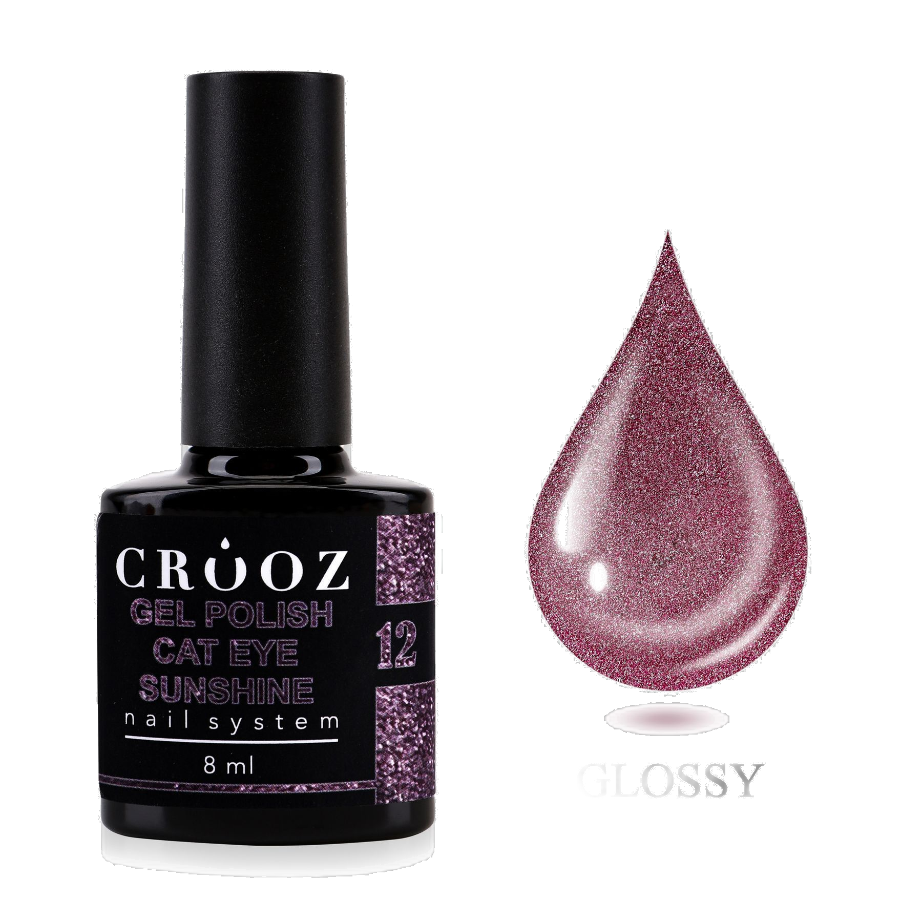 Crooz Cat Sunshine 12 – ягідно-сливовий гель-лак з шимером і ефектом котяче око