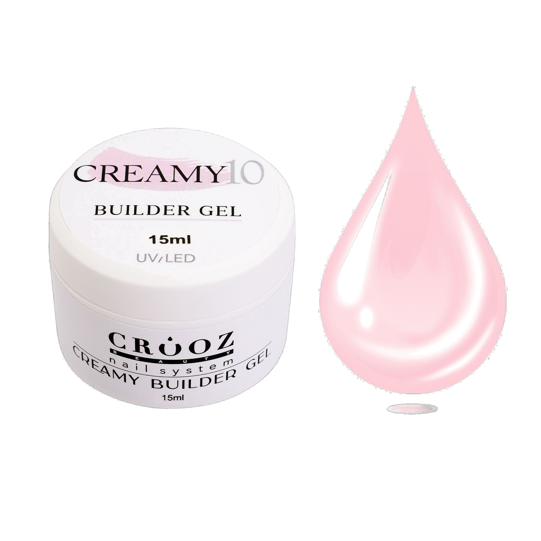 Crooz Creamy Builder Gel 10 — світло-рожевий будівельний гель для професійного моделювання нігтів 15 мл
