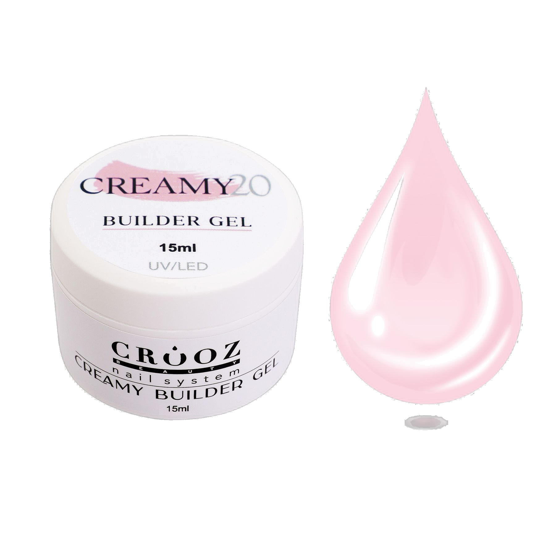 Crooz Creamy Builder Gel №20 — холодно-рожевий гель для нарощування та укріплення нігтів 15 мл