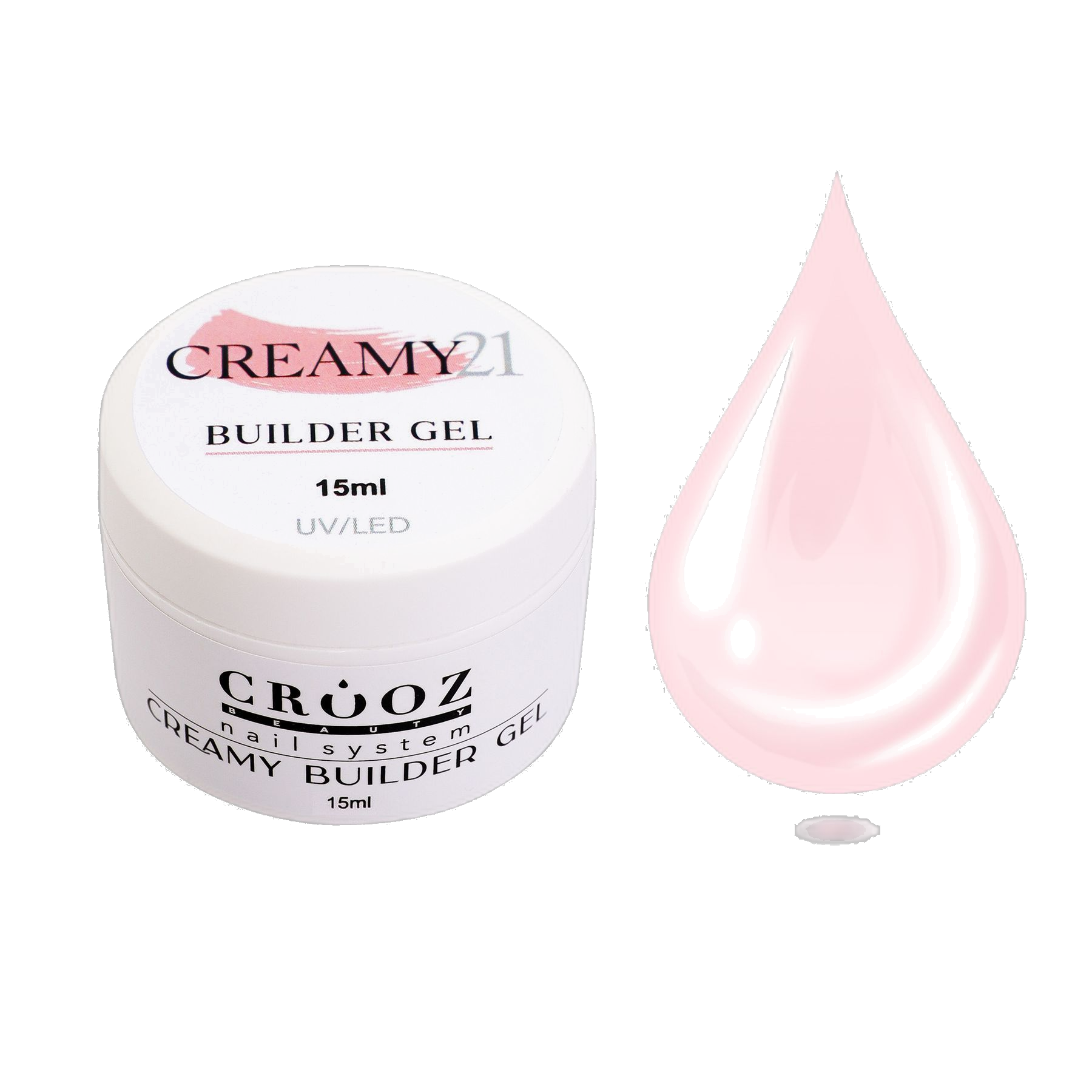 Crooz Creamy Builder Gel №21 — пастельно-рожевий гель для нарощування та зміцнення нігтів 15 мл