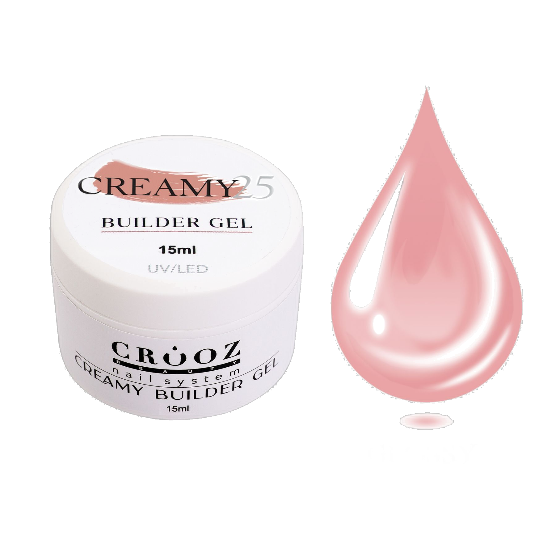 Crooz Creamy Builder Gel №25 — нюдово-рожевий гель для нарощування та зміцнення нігтів 15 мл