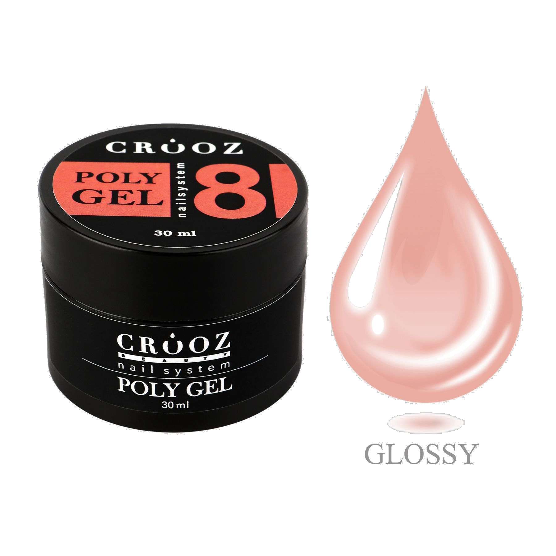 CROOZ Poly Gel №8 — яскраво-рожевий полігель для професійного моделювання нігтів, 30 мл