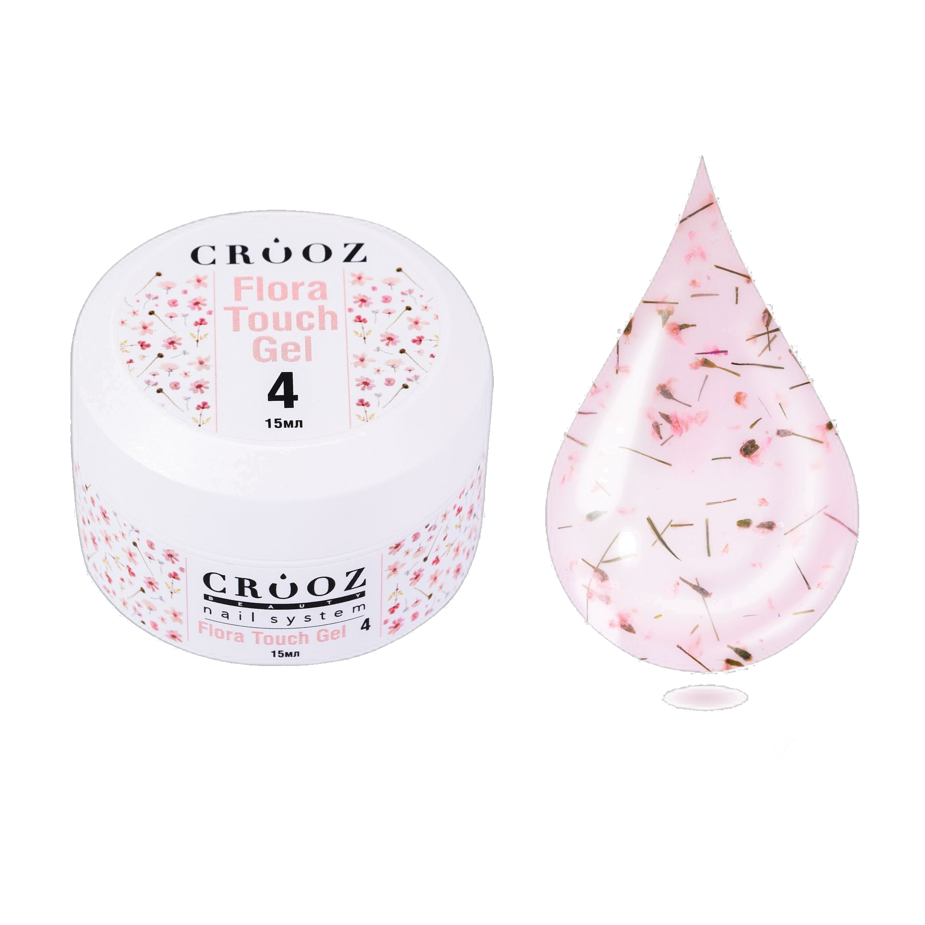 Crooz Flora Touch Gel №04 — персиковий гель із рожевими сухоцвітами для ніжного манікюру
