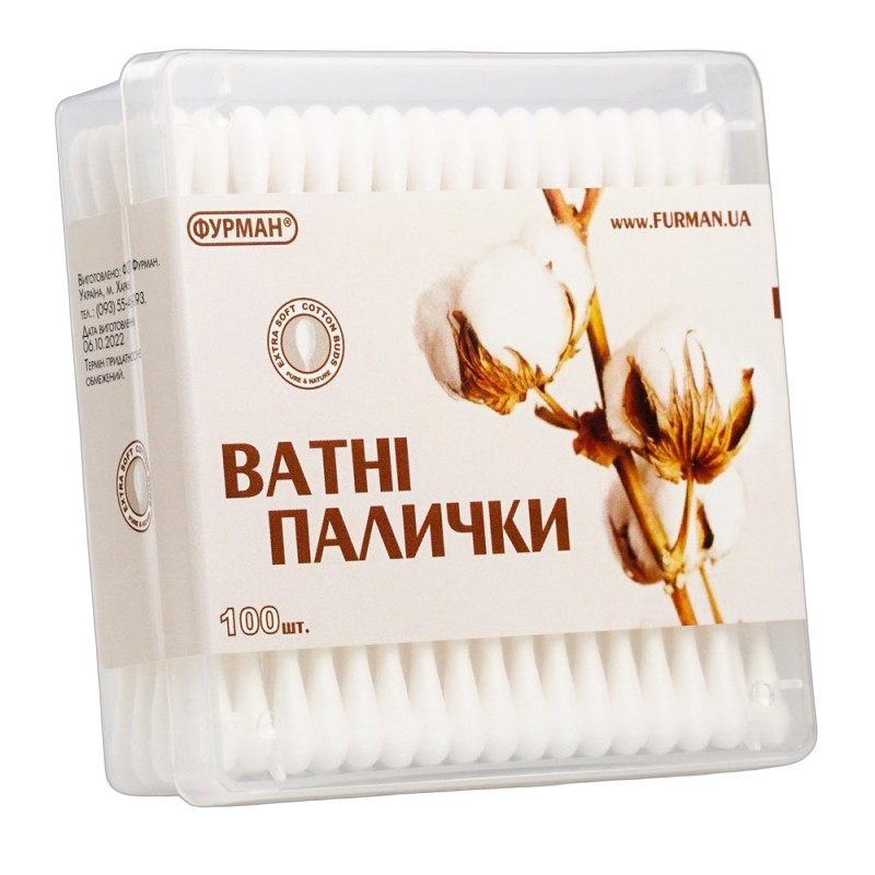 100 міцних вушних паличок у пластиковій коробці