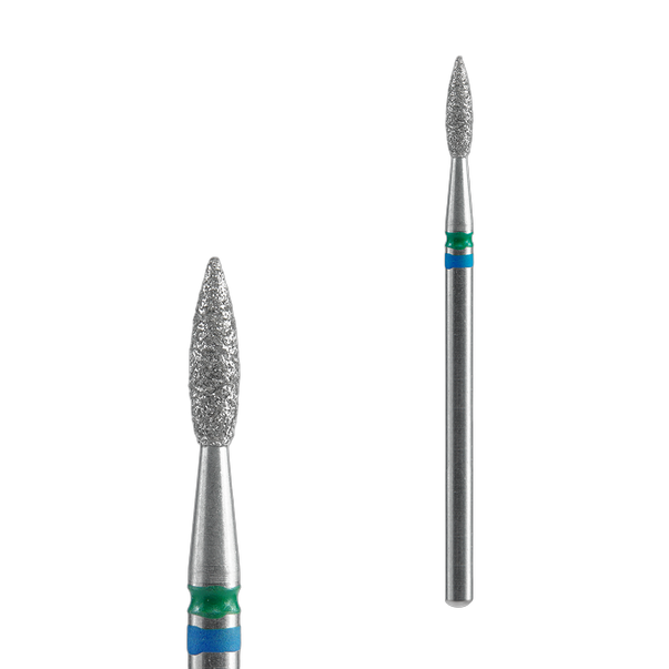 STALEKS PRO EXPERT DUO Алмазна фреза Diamond Flame, синьо‑зелений (Середня‑Груба), 2.1 × 8 мм