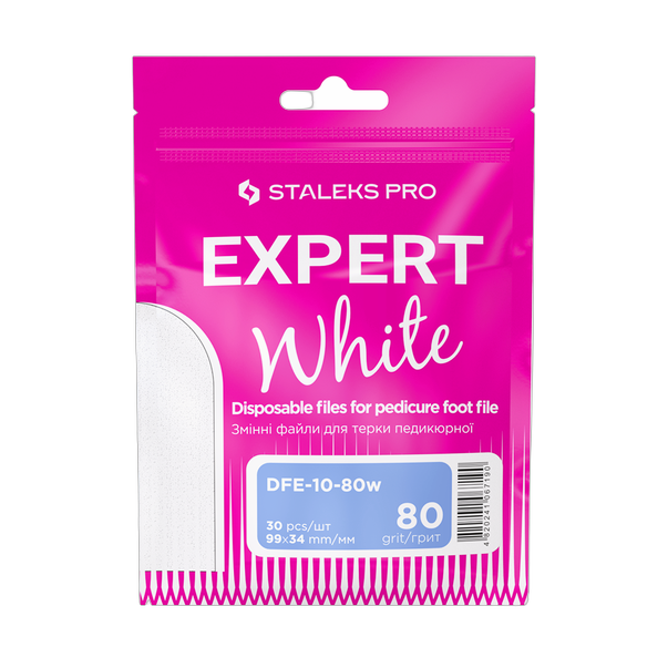 STALEKS PRO EXPERT 10 White Replacement Files for Pedicure Foot File — 80 Grit, 30 pcs